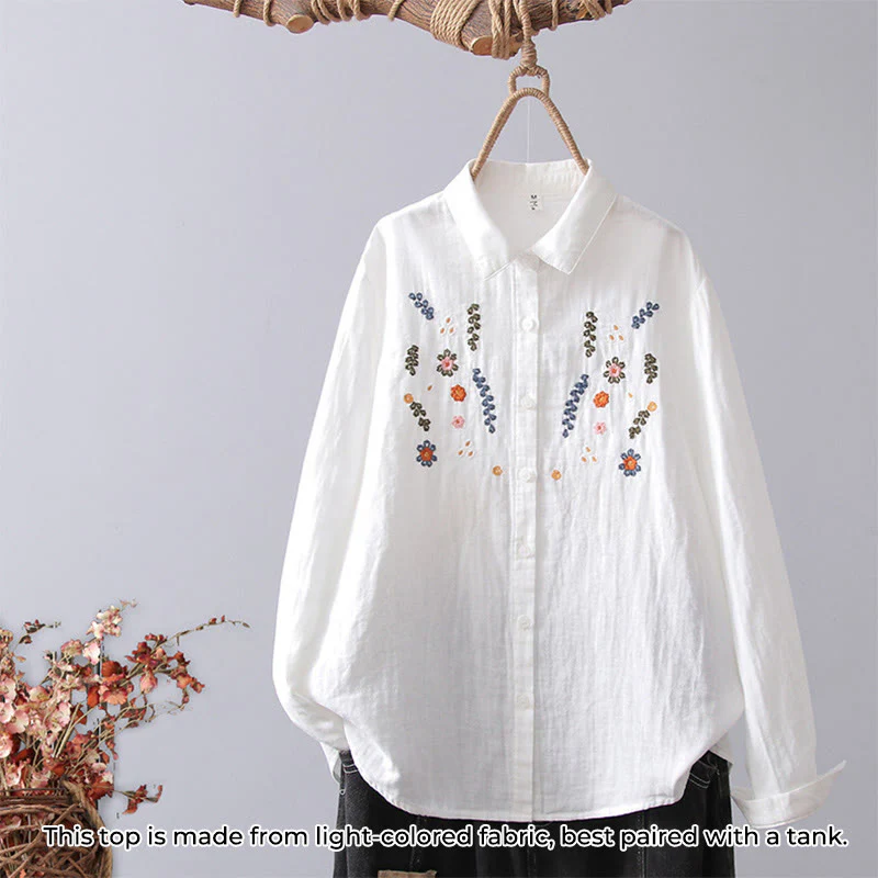 Camicia da donna in cotone a maniche lunghe con bottoni, motivo floreale a righe geometriche bianche, motivo Buddha Stones Fall - Image 13