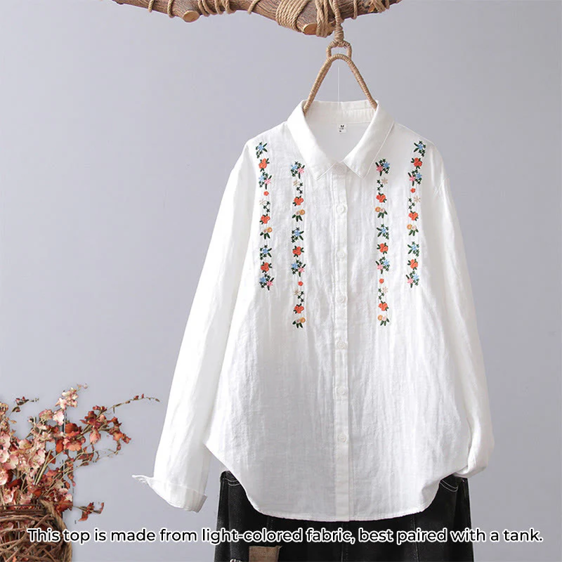 Camicia da donna in cotone a maniche lunghe con bottoni, motivo floreale a righe geometriche bianche, motivo Buddha Stones Fall - Image 15