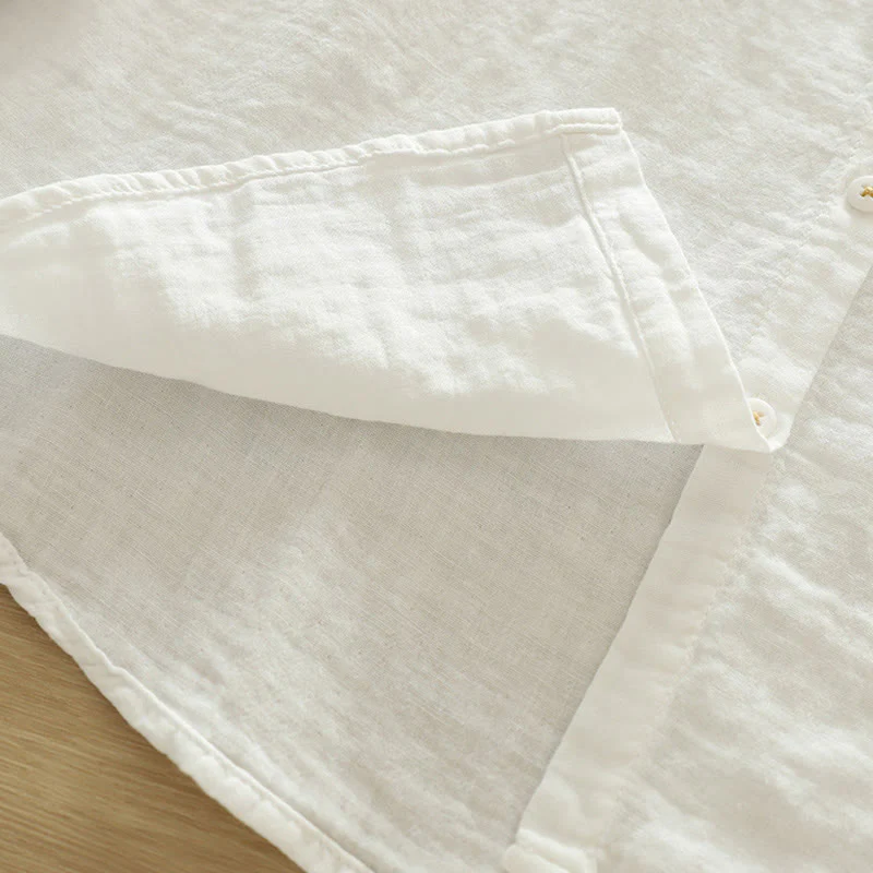 Camicia da donna in cotone a maniche lunghe con bottoni ricamati geometrici bianchi Buddha Stones Fall - Image 11