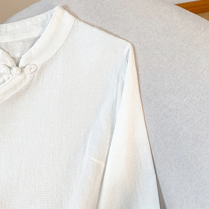 Camicia da donna in cotone a maniche lunghe con colletto alla coreana, bottoni cinesi e motivo a rana in jacquard Buddha Stones Commute - Image 16