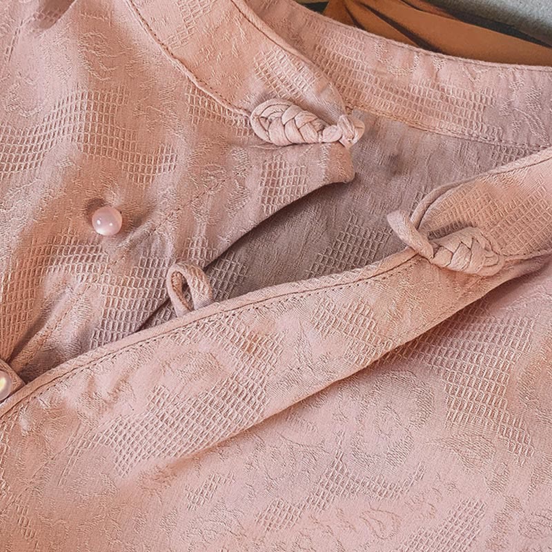 Camicia da donna in cotone a maniche lunghe con colletto alla coreana, bottoni cinesi e motivo a rana in jacquard Buddha Stones Commute - Image 26