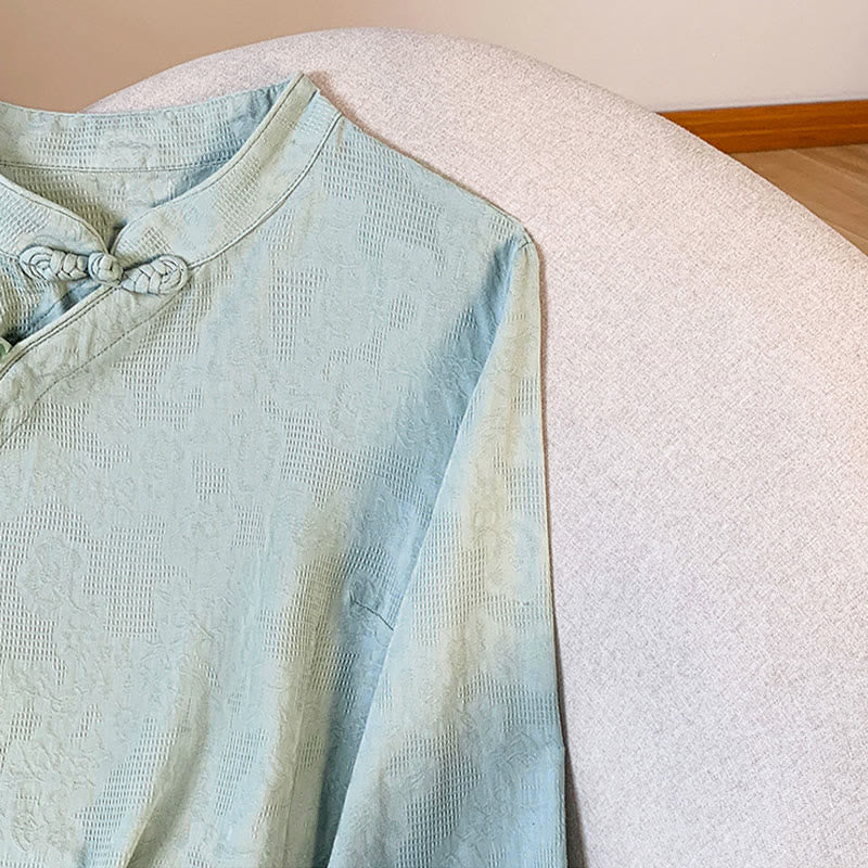 Camicia da donna in cotone a maniche lunghe con colletto alla coreana, bottoni cinesi e motivo a rana in jacquard Buddha Stones Commute - Image 7
