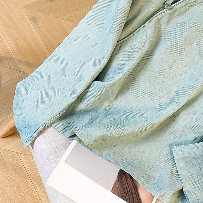 Camicia da donna in cotone a maniche lunghe con colletto alla coreana, bottoni cinesi e motivo a rana in jacquard Buddha Stones Commute - Image 9