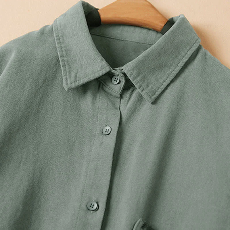 Camicia da donna in cotone a maniche lunghe con colletto rialzato e bottoni casual, motivo Buddha Stones - Image 5