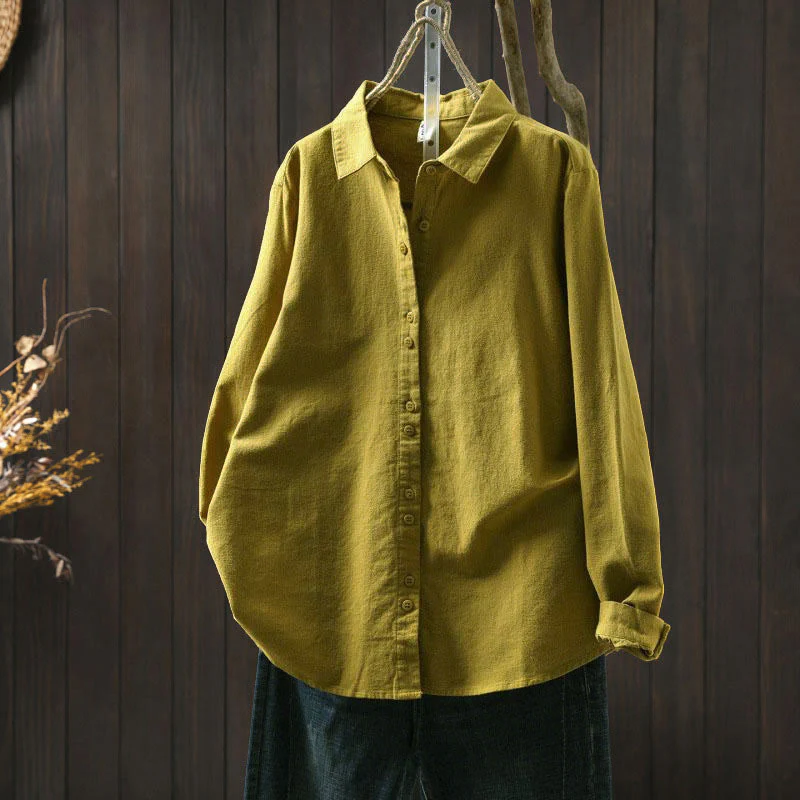 Camicia da donna in cotone a maniche lunghe con colletto rialzato e bottoni in tinta unita, Buddha Stones Fall - Image 21