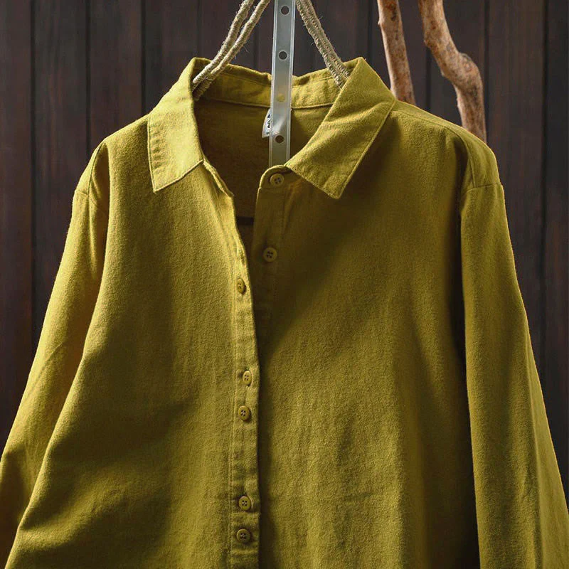 Camicia da donna in cotone a maniche lunghe con colletto rialzato e bottoni in tinta unita, Buddha Stones Fall - Image 22