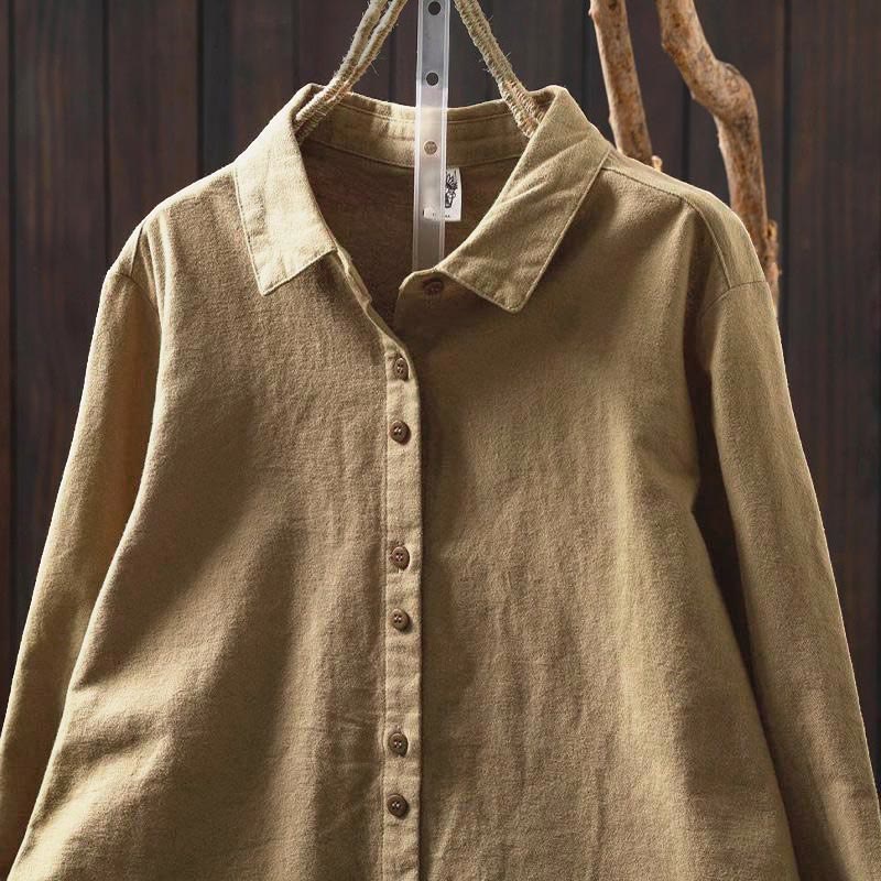 Camicia da donna in cotone a maniche lunghe con colletto rialzato e bottoni in tinta unita, Buddha Stones Fall - Image 26