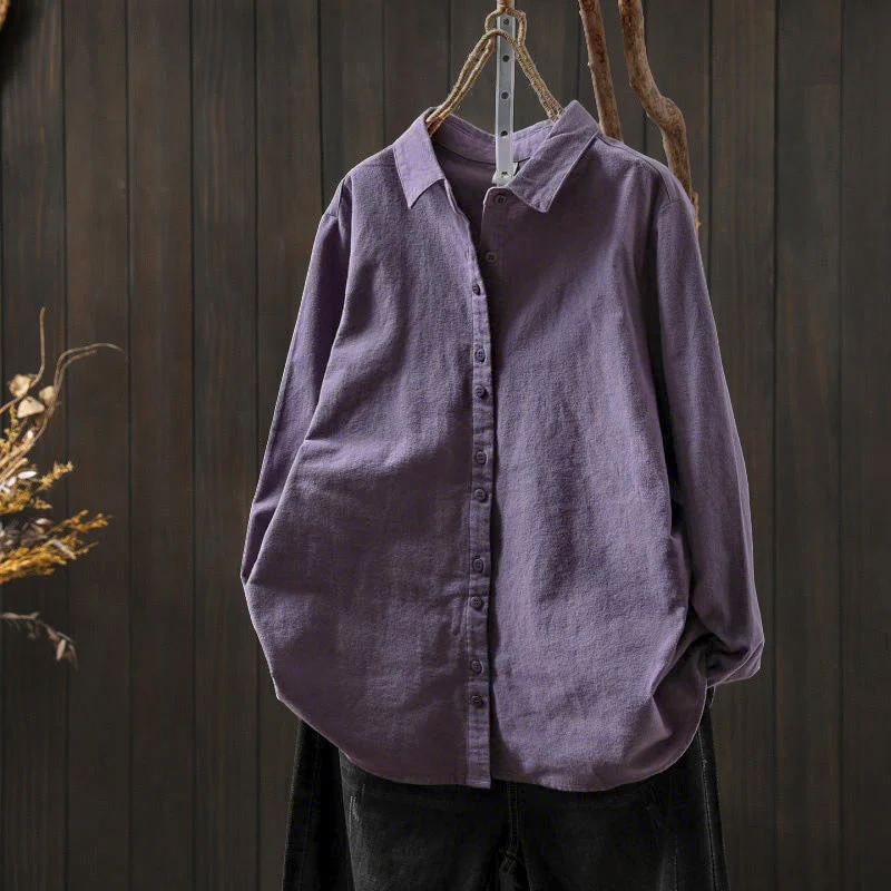 Camicia da donna in cotone a maniche lunghe con colletto rialzato e bottoni in tinta unita, Buddha Stones Fall - Image 29