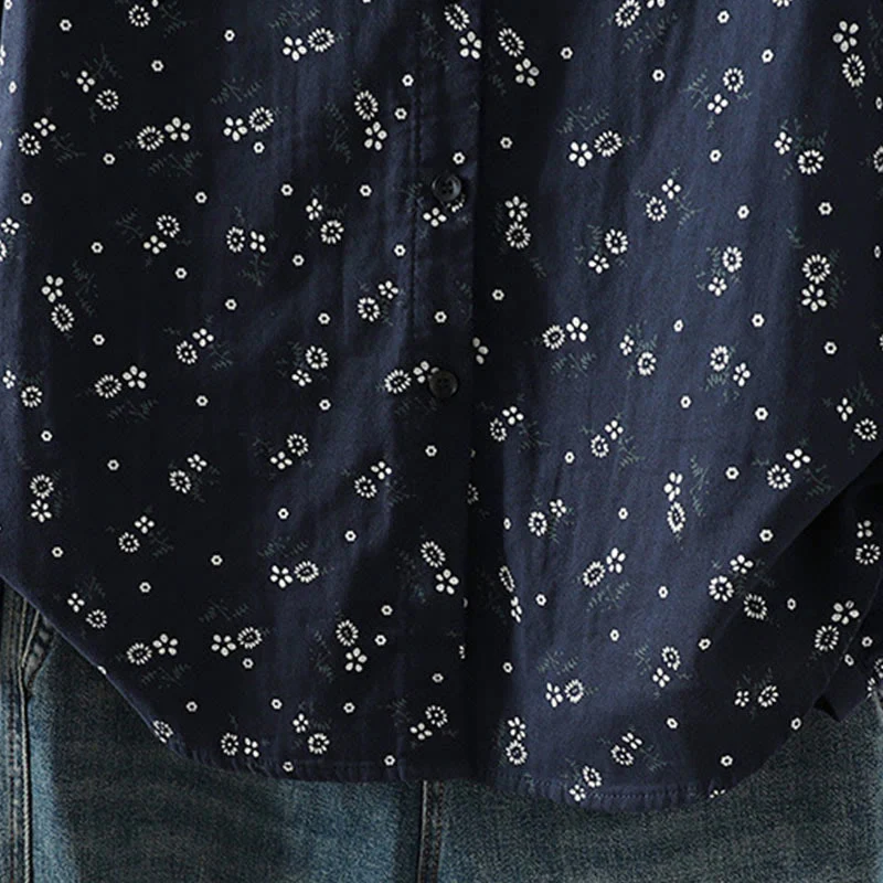 Camicia da donna in cotone a maniche lunghe con piccoli bottoni e motivo floreale autunnale Buddha Stones - Image 10