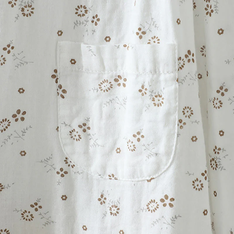 Camicia da donna in cotone a maniche lunghe con piccoli bottoni e motivo floreale autunnale Buddha Stones - Image 14