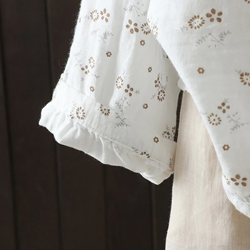 Camicia da donna in cotone a maniche lunghe con piccoli bottoni e motivo floreale autunnale Buddha Stones - Image 16