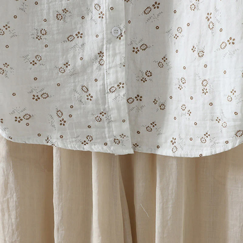 Camicia da donna in cotone a maniche lunghe con piccoli bottoni e motivo floreale autunnale Buddha Stones - Image 17