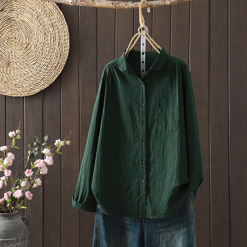 Camicia da donna in cotone a maniche lunghe con piccoli bottoni e motivo floreale autunnale Buddha Stones - Image 18