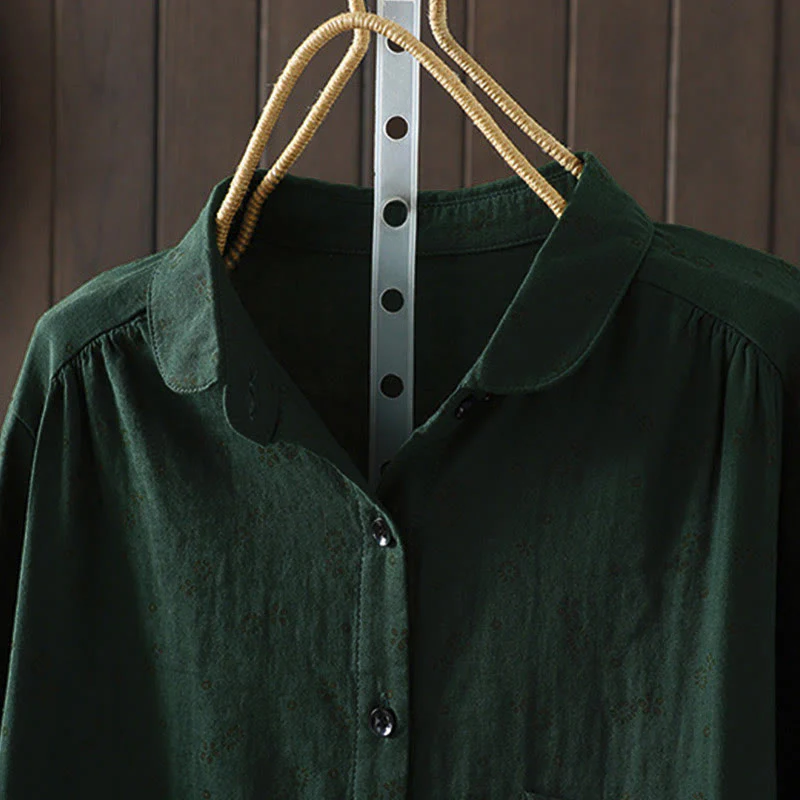 Camicia da donna in cotone a maniche lunghe con piccoli bottoni e motivo floreale autunnale Buddha Stones - Image 19