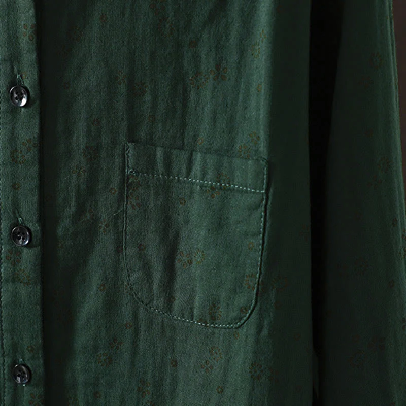 Camicia da donna in cotone a maniche lunghe con piccoli bottoni e motivo floreale autunnale Buddha Stones - Image 20