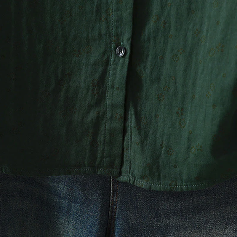 Camicia da donna in cotone a maniche lunghe con piccoli bottoni e motivo floreale autunnale Buddha Stones - Image 22