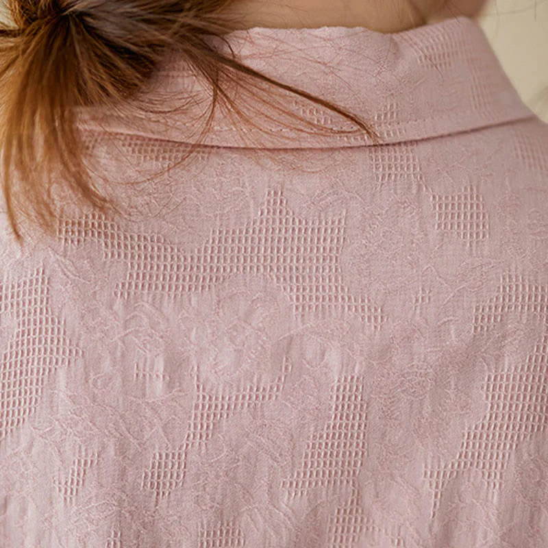Camicia da donna in cotone con risvolto, a maniche lunghe, con motivo floreale ricamato, motivo Buddha Stones Spring - Image 17