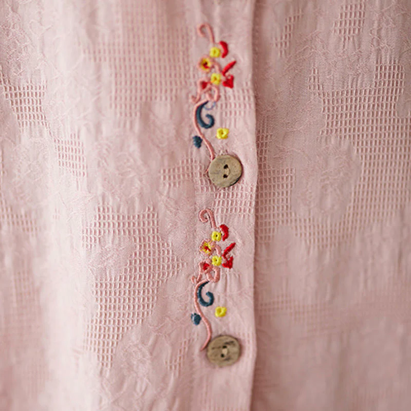 Camicia da donna in cotone con risvolto, a maniche lunghe, con motivo floreale ricamato, motivo Buddha Stones Spring - Image 18