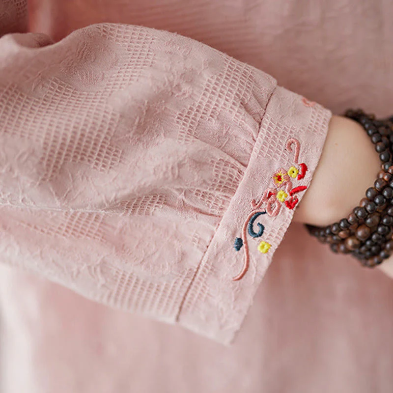 Camicia da donna in cotone con risvolto, a maniche lunghe, con motivo floreale ricamato, motivo Buddha Stones Spring - Image 19