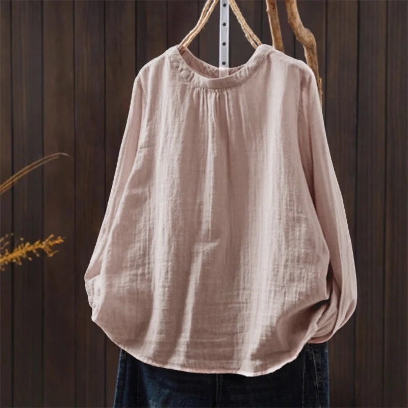 Camicia da donna in cotone a maniche lunghe con scollo rotondo e bottoni sul retro, motivo Buddha Stones Fall