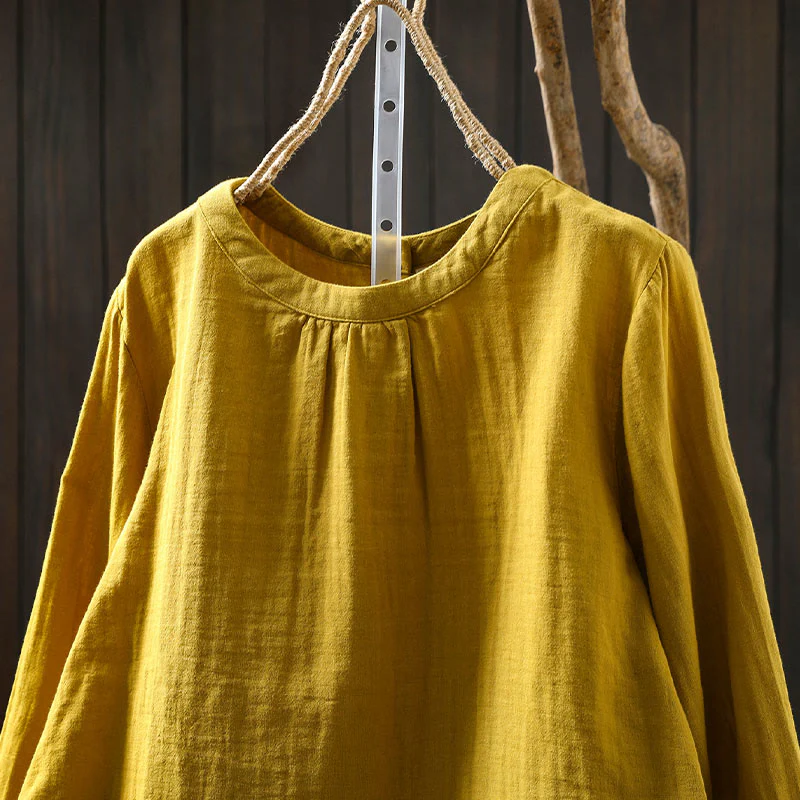 Camicia da donna in cotone a maniche lunghe con scollo rotondo e bottoni sul retro, motivo Buddha Stones Fall - Image 11