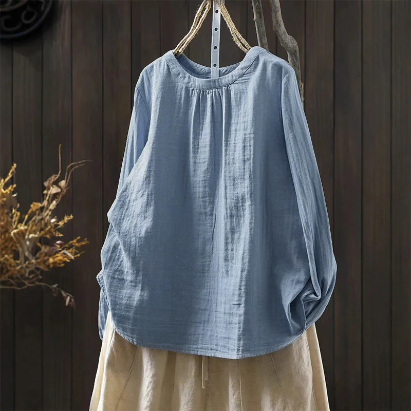 Camicia da donna in cotone a maniche lunghe con scollo rotondo e bottoni sul retro, motivo Buddha Stones Fall - Image 12