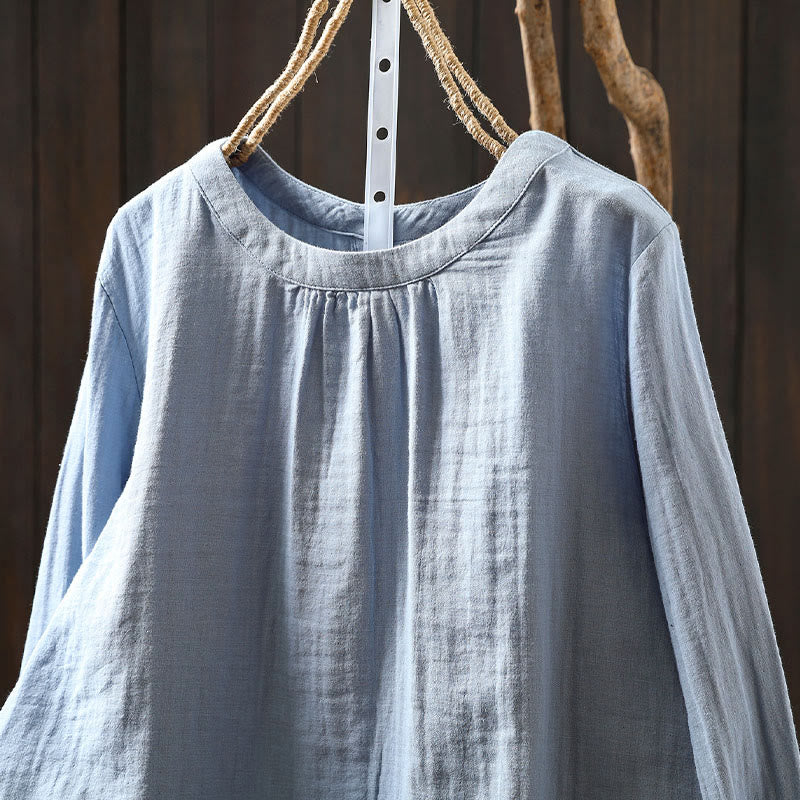 Camicia da donna in cotone a maniche lunghe con scollo rotondo e bottoni sul retro, motivo Buddha Stones Fall - Image 13