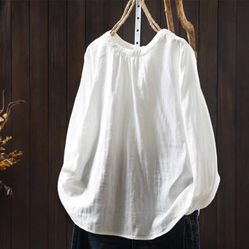 Camicia da donna in cotone a maniche lunghe con scollo rotondo e bottoni sul retro, motivo Buddha Stones Fall - Image 14