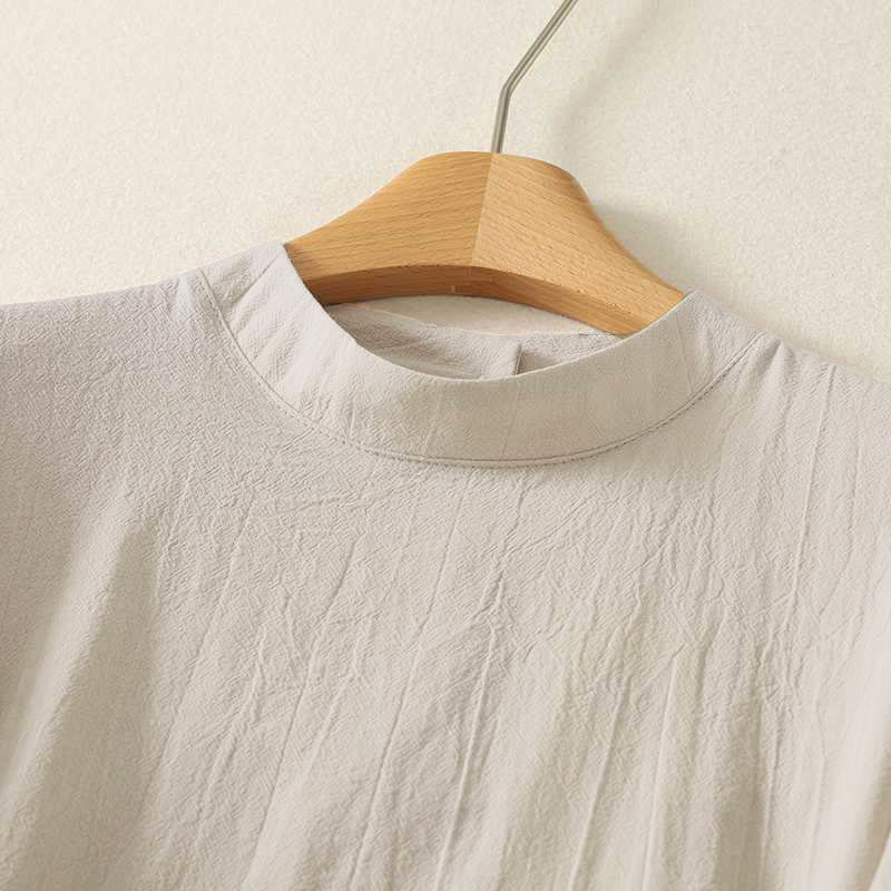 Camicia da donna in cotone a maniche lunghe con scollo rotondo e tre bottoni, modello Buddha Stones Fall Plain - Image 3