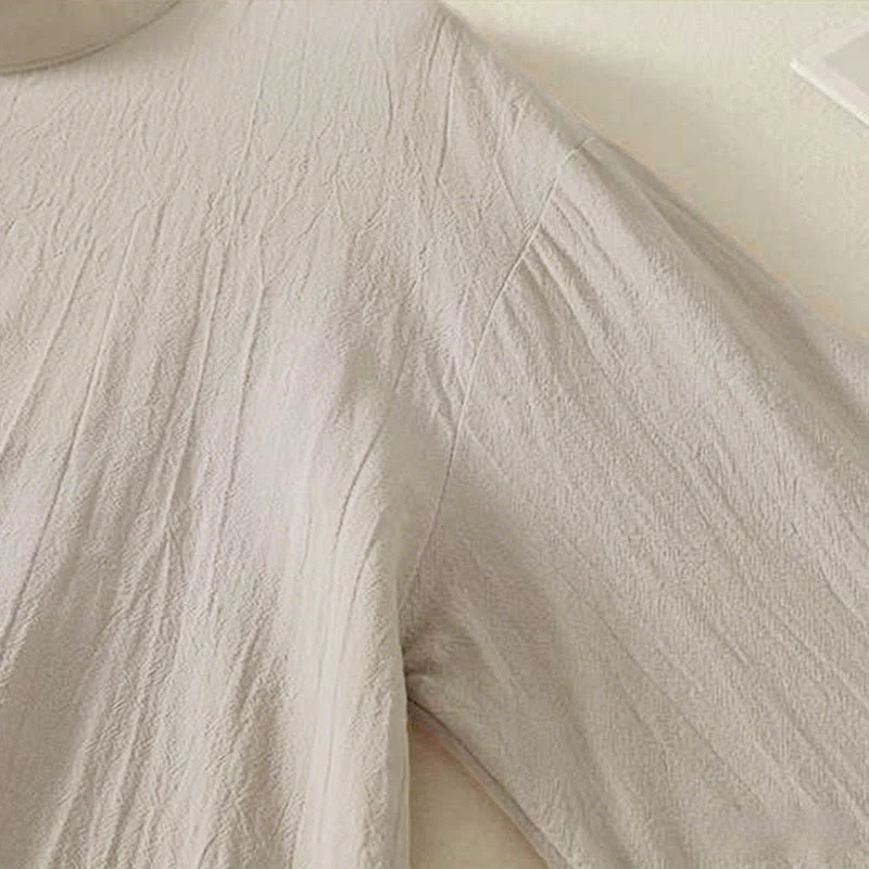 Camicia da donna in cotone a maniche lunghe con scollo rotondo e tre bottoni, modello Buddha Stones Fall Plain - Image 6