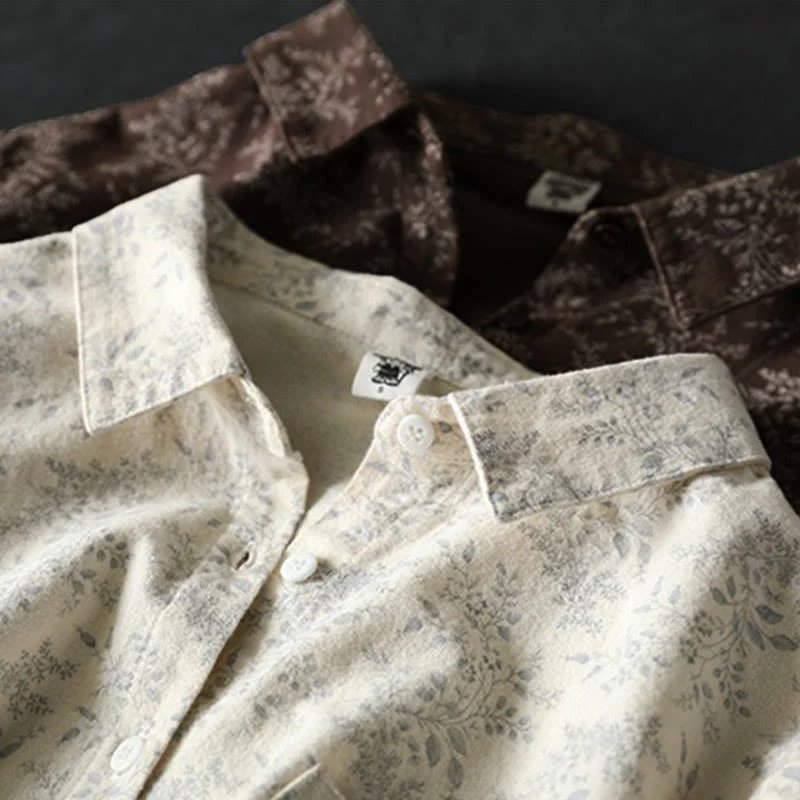 Camicia da donna in cotone a maniche lunghe con stampa floreale autunnale Buddha Stones e bottoni - Image 15