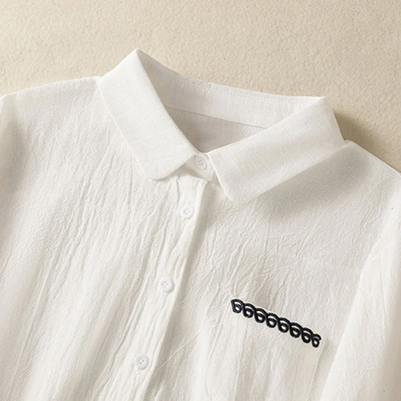 Camicia da donna in cotone a maniche lunghe con taschino, modello Buddha Stones, modello retrò semplice e primaverile, con ricamo - Image 11