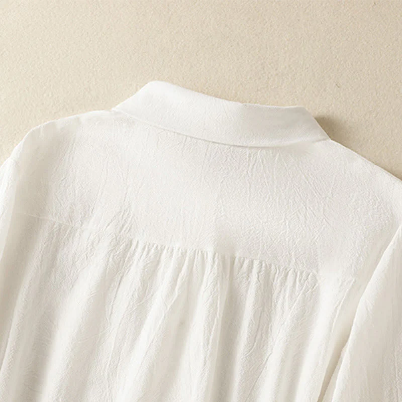 Camicia da donna in cotone a maniche lunghe con taschino, modello Buddha Stones, modello retrò semplice e primaverile, con ricamo - Image 12