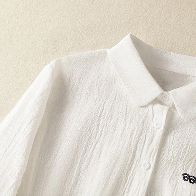 Camicia da donna in cotone a maniche lunghe con taschino, modello Buddha Stones, modello retrò semplice e primaverile, con ricamo - Image 13