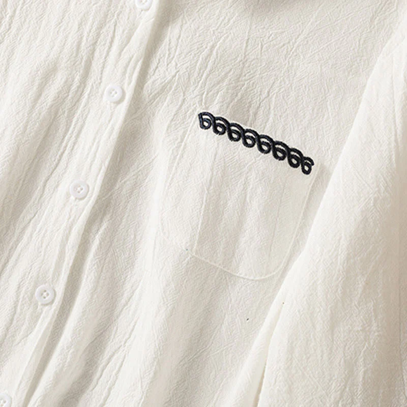 Camicia da donna in cotone a maniche lunghe con taschino, modello Buddha Stones, modello retrò semplice e primaverile, con ricamo - Image 14