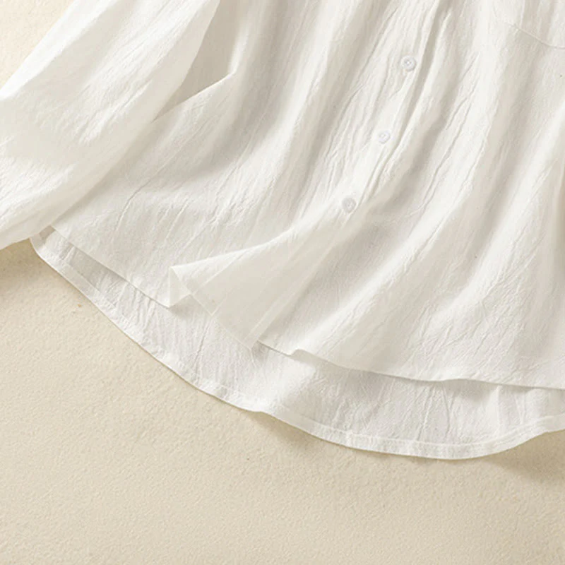 Camicia da donna in cotone a maniche lunghe con taschino, modello Buddha Stones, modello retrò semplice e primaverile, con ricamo - Image 16
