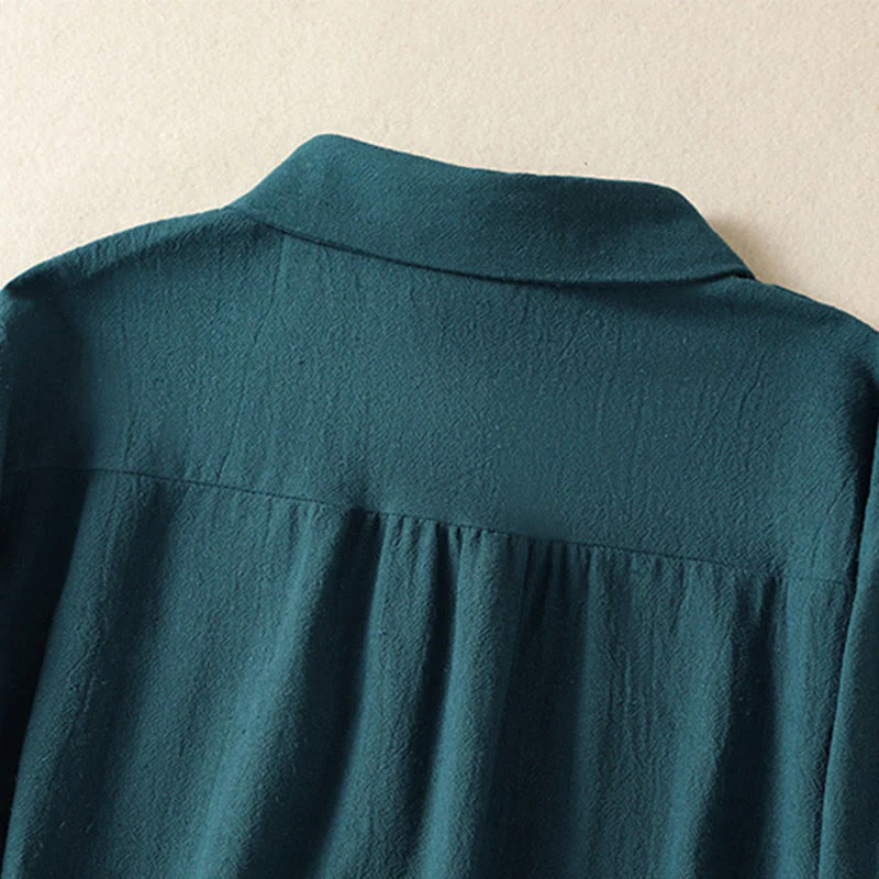 Camicia da donna in cotone a maniche lunghe con taschino, modello Buddha Stones, modello retrò semplice e primaverile, con ricamo - Image 20