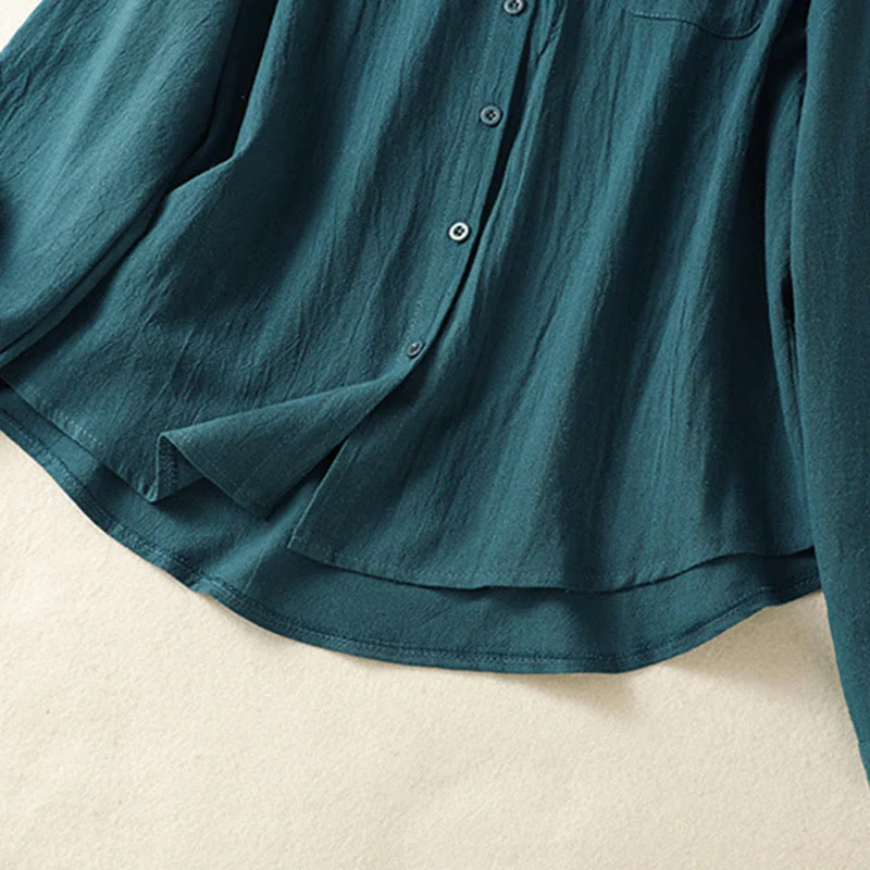 Camicia da donna in cotone a maniche lunghe con taschino, modello Buddha Stones, modello retrò semplice e primaverile, con ricamo - Image 23