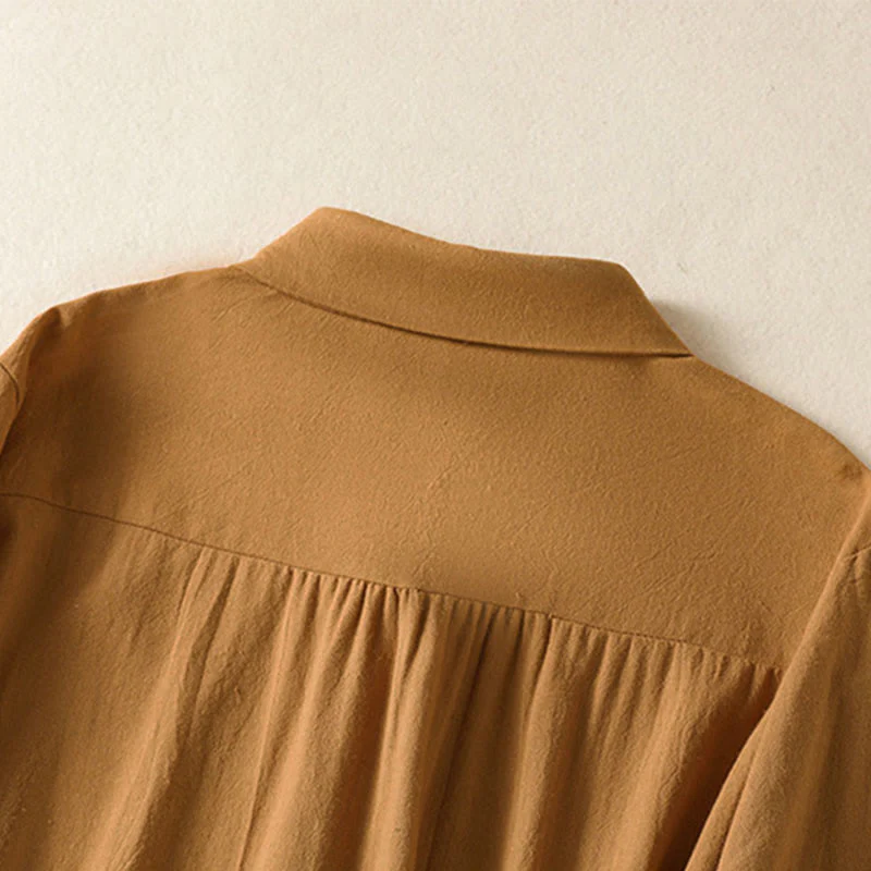 Camicia da donna in cotone a maniche lunghe con taschino, modello Buddha Stones, modello retrò semplice e primaverile, con ricamo - Image 29