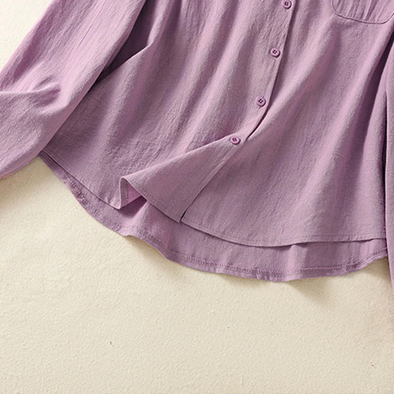 Camicia da donna in cotone a maniche lunghe con taschino, modello Buddha Stones, modello retrò semplice e primaverile, con ricamo - Image 8