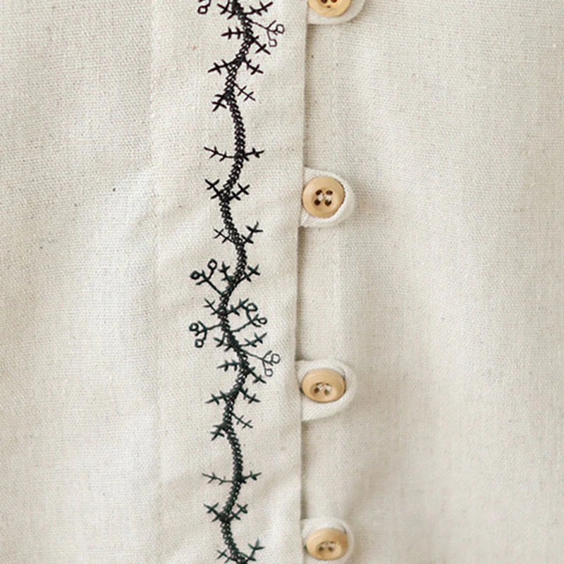 Camicia da donna in cotone con colletto alla Peter Pan, maniche lunghe, ricamo primaverile con Buddha Stones - Image 10
