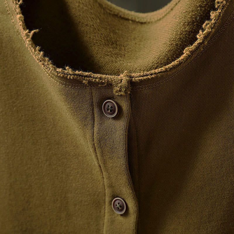 Camicia da donna in cotone con scollo rotondo, maniche lunghe e bottoni , Buddha Stones Fall Solid - Image 13