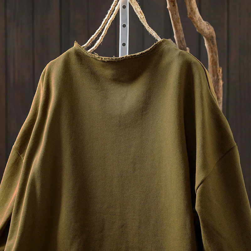 Camicia da donna in cotone con scollo rotondo, maniche lunghe e bottoni , Buddha Stones Fall Solid - Image 8