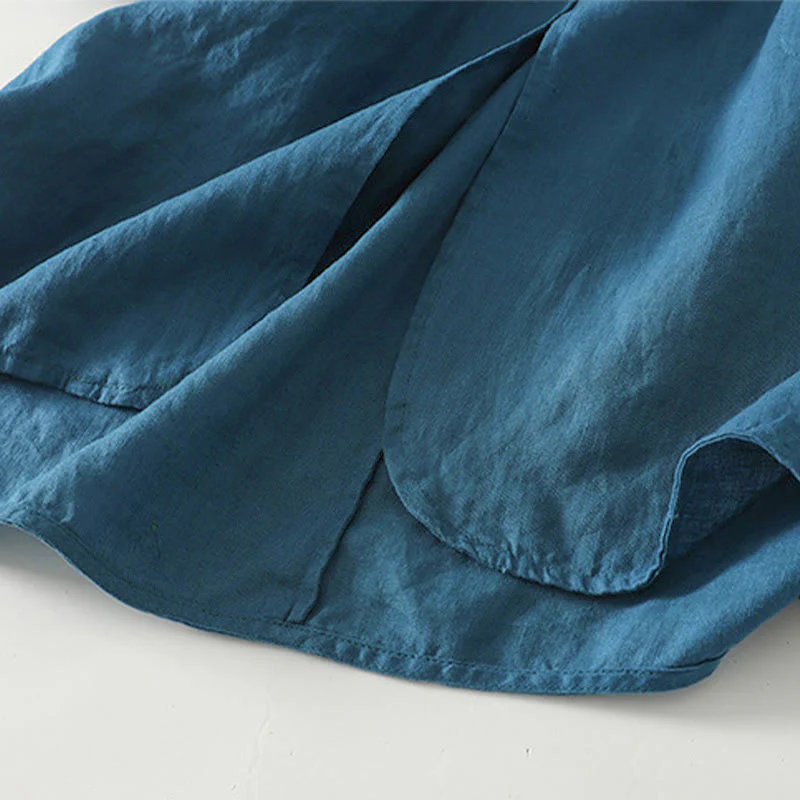 Camicia da donna in cotone di media lunghezza, manica a tre quarti, con colletto rialzato, bottoni a rana, tinta unita, Buddha Stones Fall - Image 14