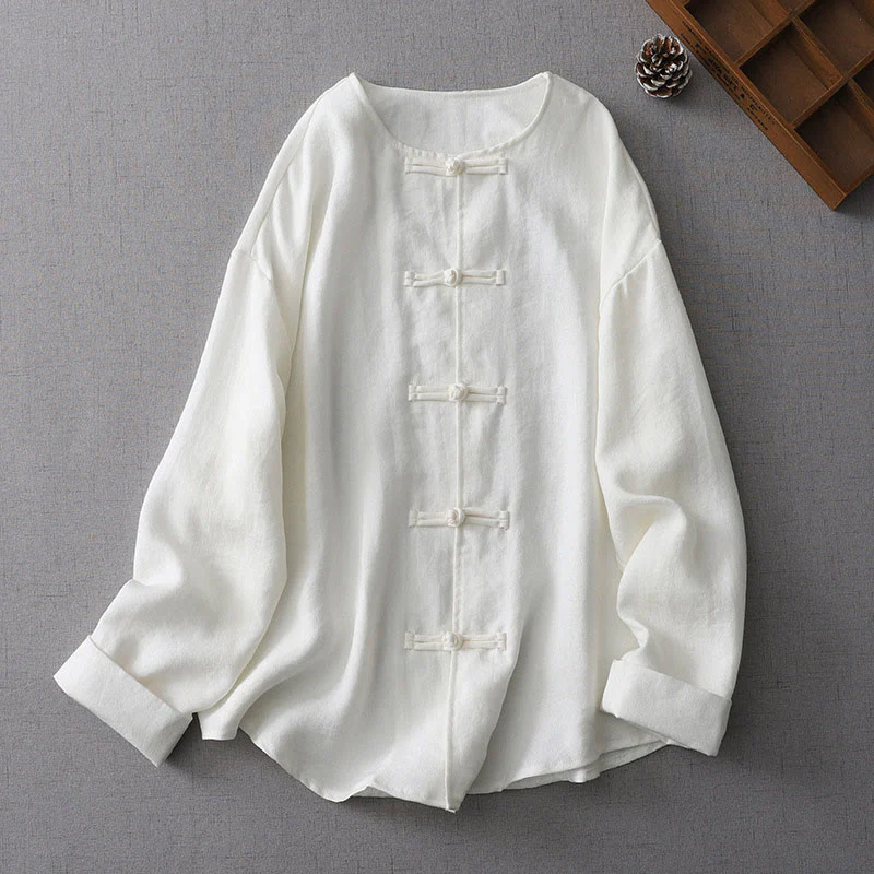 Camicia da donna a maniche lunghe con bottoni in tinta unita Buddha Stones
