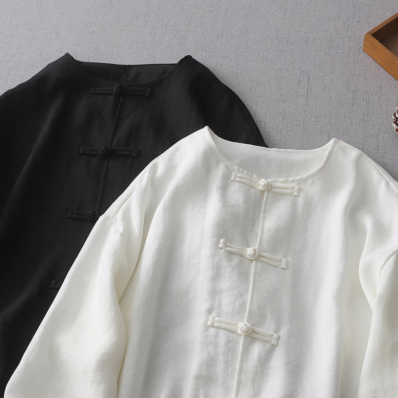 Camicia da donna a maniche lunghe con bottoni in tinta unita Buddha Stones - Image 12