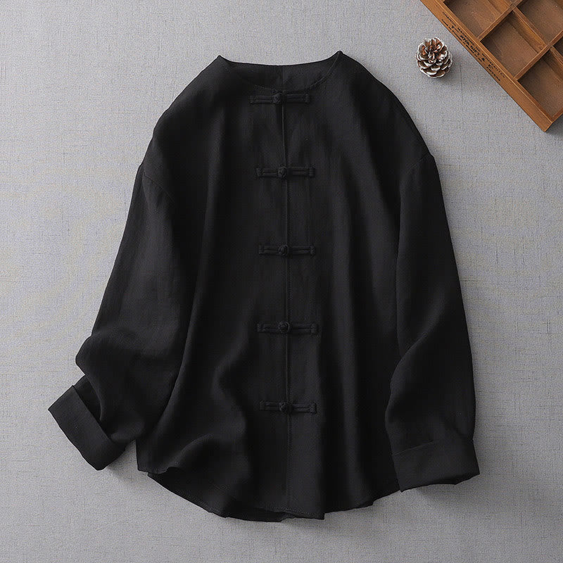 Camicia da donna a maniche lunghe con bottoni in tinta unita Buddha Stones - Image 14