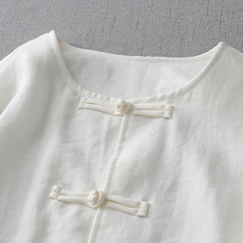 Camicia da donna a maniche lunghe con bottoni in tinta unita Buddha Stones - Image 4