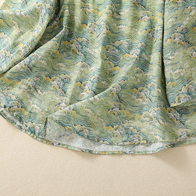 Camicia da donna in cotone e lino a maniche lunghe, con stampa estiva casual e bottoni a rana, motivo Buddha Stones - Image 17