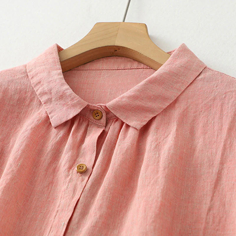 Camicia da donna in cotone e lino con maniche a mezza manica, casual, con bottoni semplici, motivo Buddha Stones - Image 11